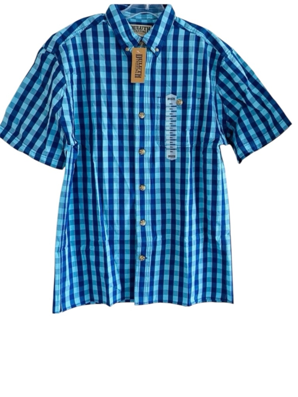 Duluth Trading Co Shirt Blue Plaid Button Down Short Sleeve Men Cotton Small NWT